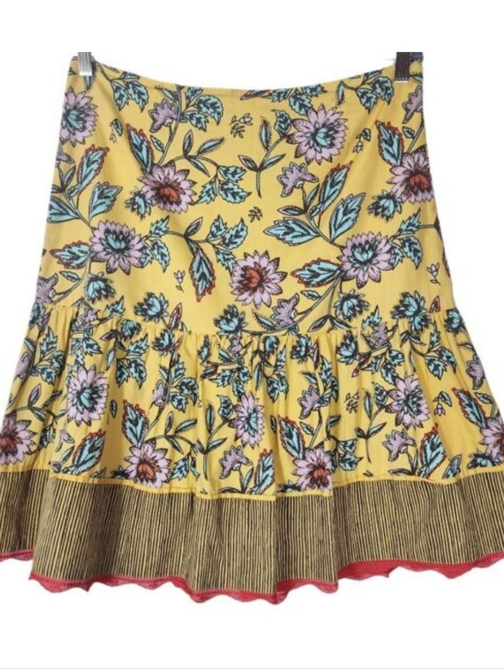 Harold's Yellow Floral Ruffled Hem Skirt Size 10
